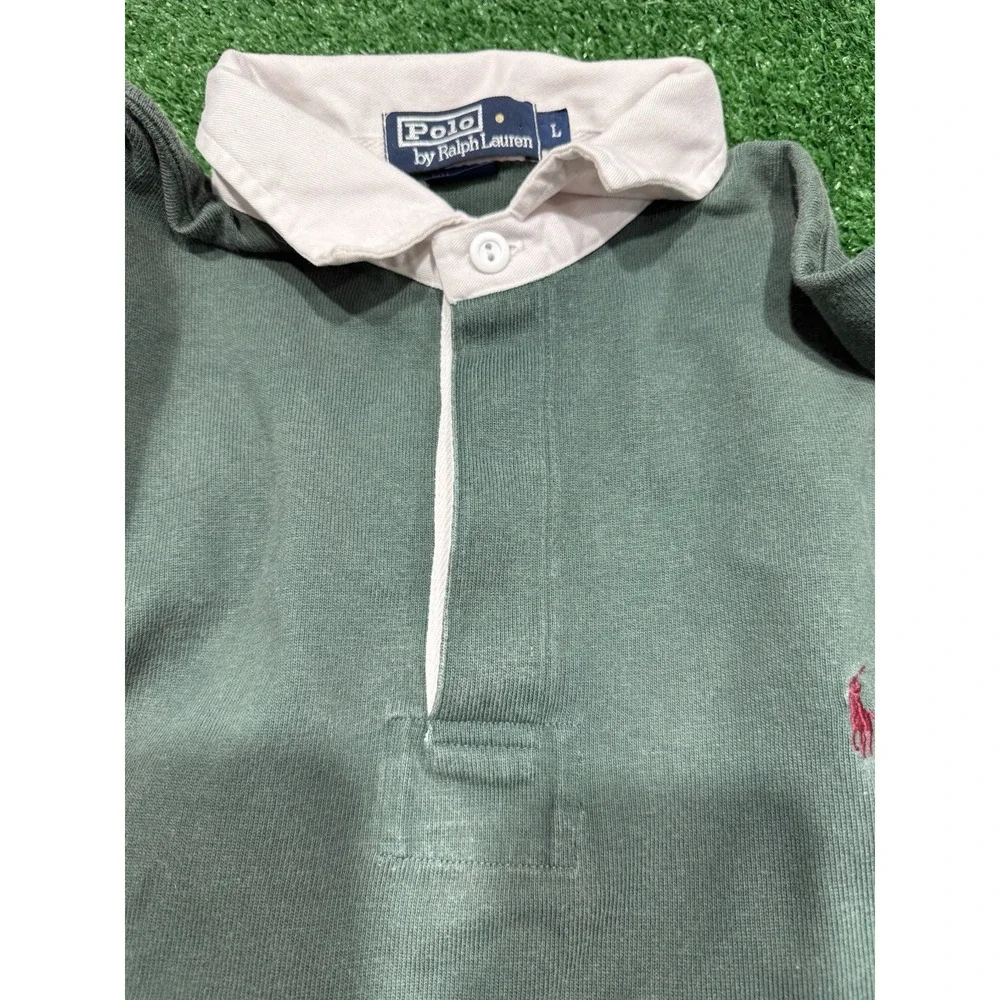 Vintage Polo Ralph Lauren Rugby Shirt Mens Large 90s Green Cotton
